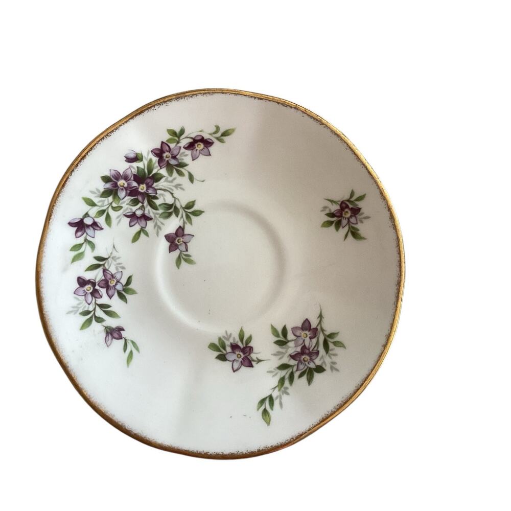 Vintage Royal Heritage Bone China Replacement Saucer England Purple Flowers